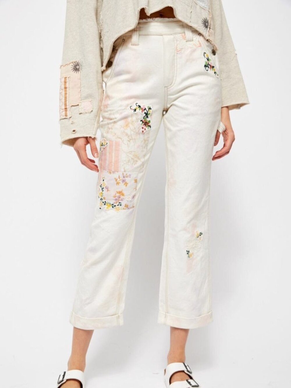 NWOT Free People Women's Love Alive Boyfriend Jeans in Antique White Size 26